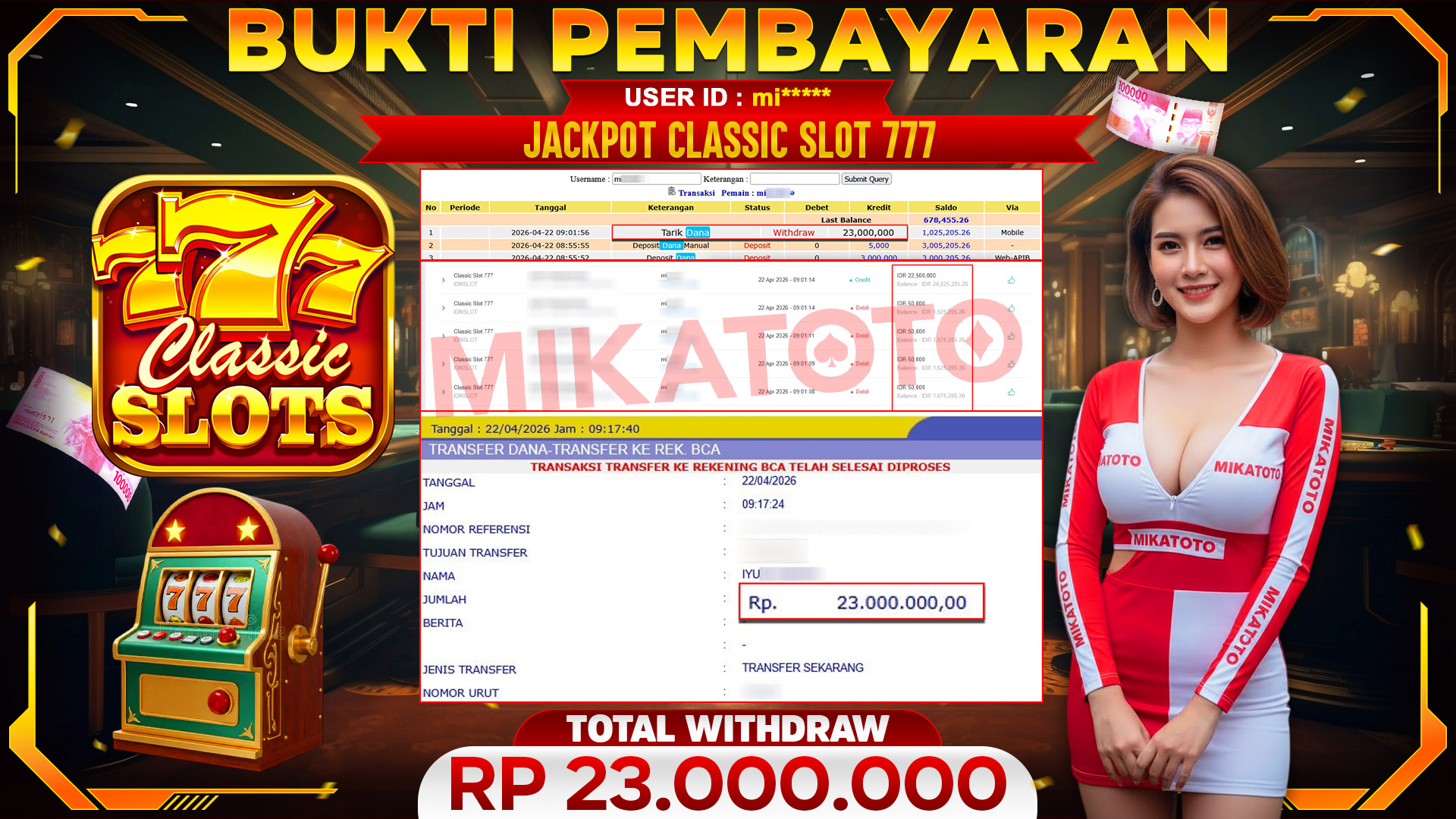 🏆 SELAMAT KEPADA PEMENANG JACKPOT DI Classic Slot 777 - IDNSLOT 23,000,000🏆