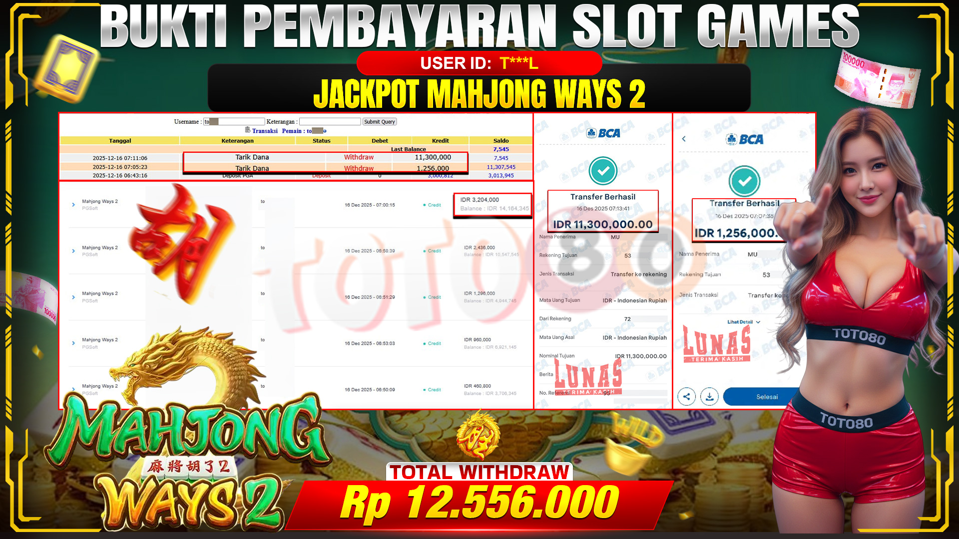 🎉 TOTO80 – JACKPOT SLOT MAHJONG WAYS 2 RP. 12,556,000,- TELAH DIBAYARKAN! 🎉