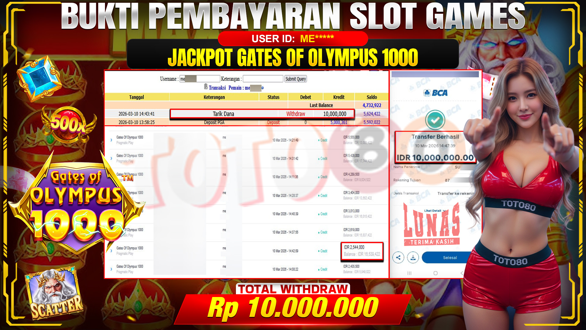 🎉🕯 TOTO80 – JACKPOT SLOT GATES OF OLIMPUS 1000 RP. 10,000,000,- TELAH DIBAYARKAN! 🕯🎉