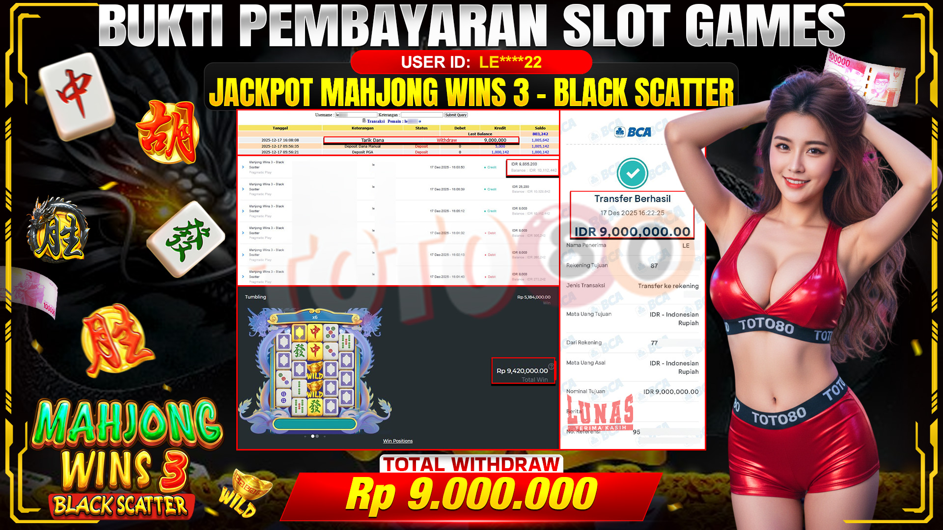 🎉 TOTO80 – JACKPOT SLOT MAHJONG WINS 3 - BLACK SCATTER RP. 9,000,000,- TELAH DIBAYARKAN! 🎉