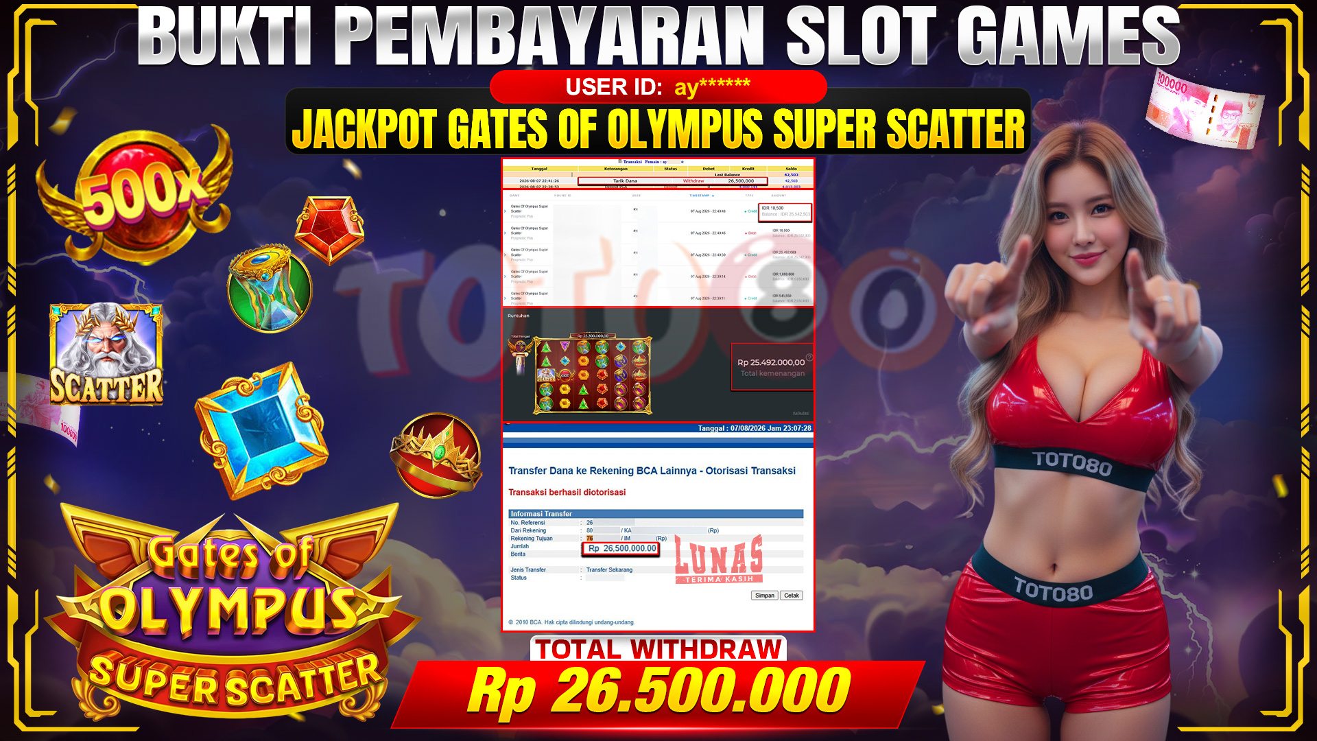 💰🎉 TOTO80 – JACKPOT SLOT GATES OF OLYMPUS SUPER SCATTER RP. 26,500,000,-  TELAH DIBAYARKAN!💰🎉