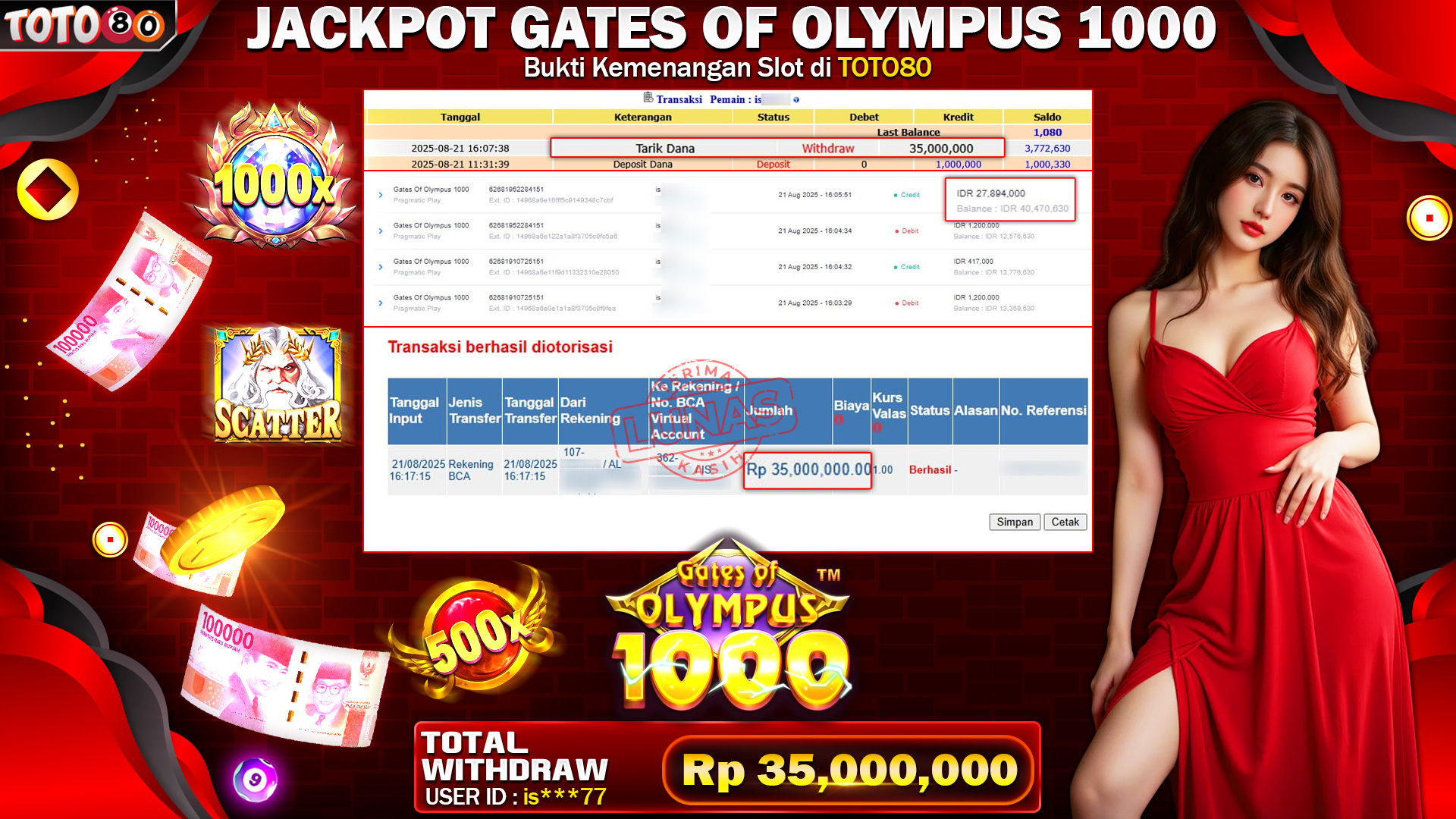 🎉 TOTO80 – JACKPOT SLOT GATES OF OLYMPUS 1000 RP.35,000,000,- TELAH DIBAYARKAN! 🎉