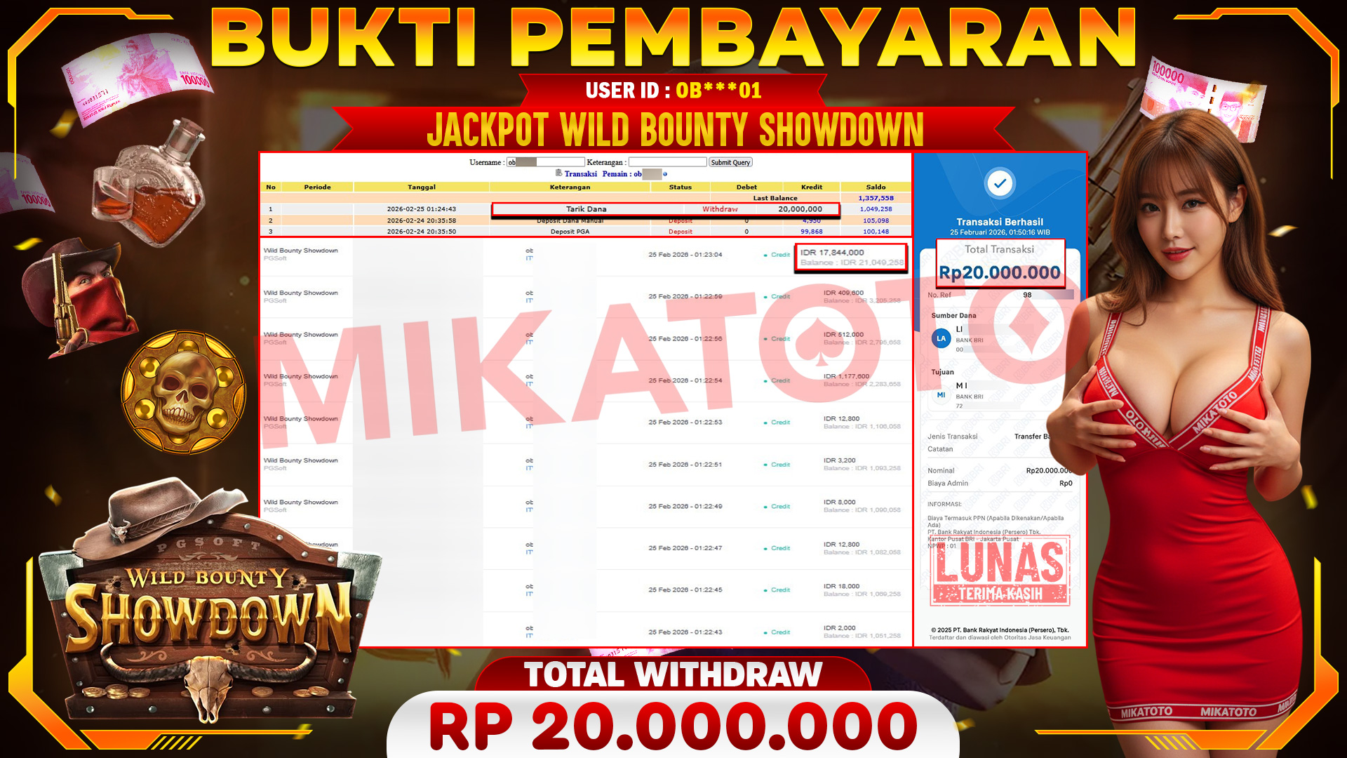 🏆 SELAMAT KEPADA PEMENANG JACKPOT DI Wild Bounty Showdown - PGSoft 20,000.000🏆