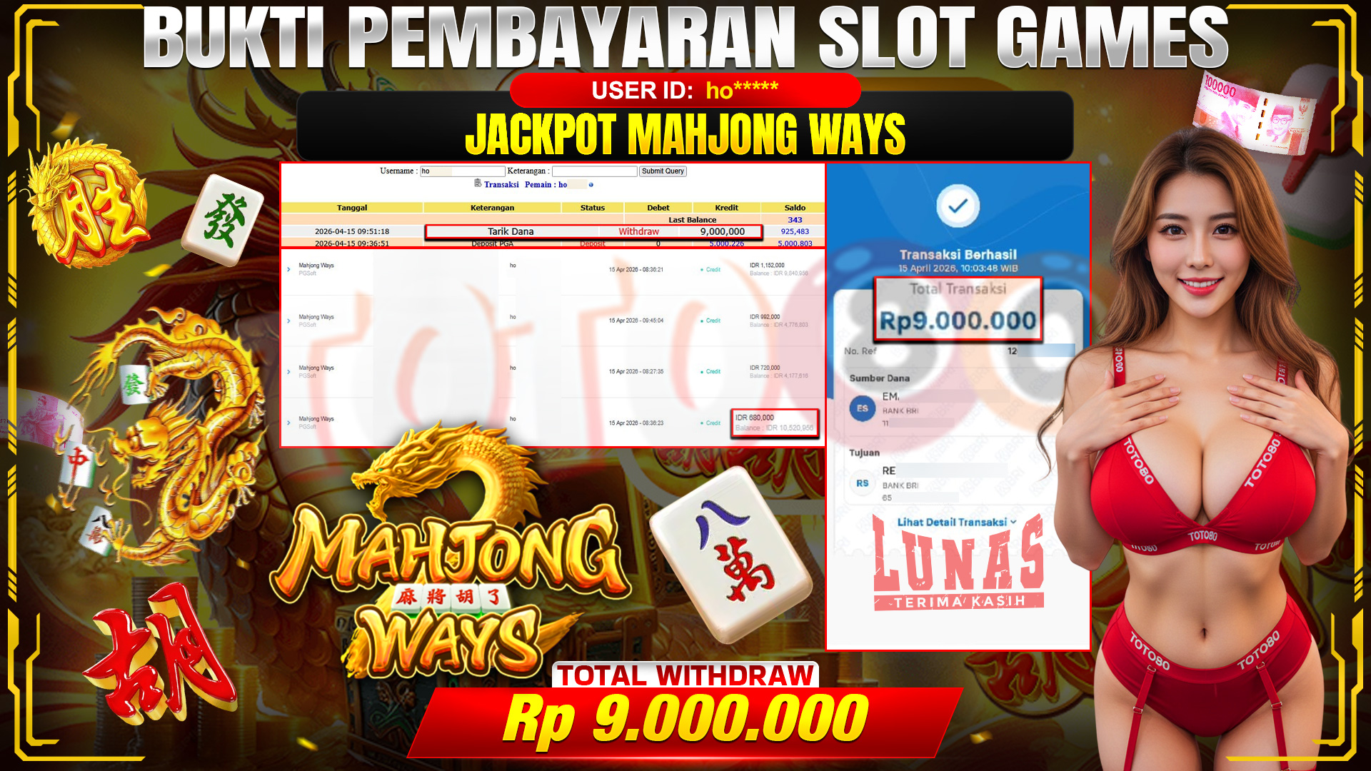 💰🎉 TOTO80 – JACKPOT SLOT MAHJONG WAYS RP. 9,000,000,- TELAH DIBAYARKAN!💰🎉
