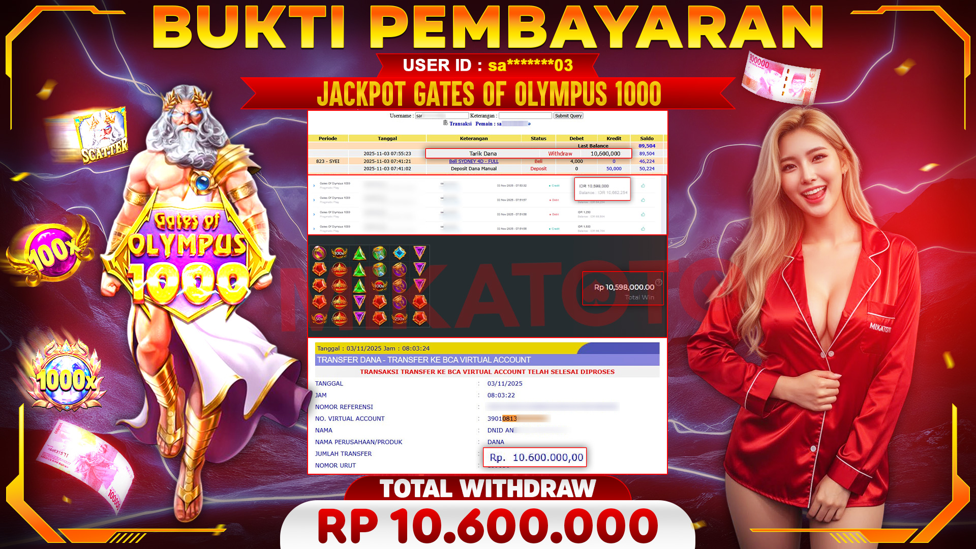 🏆 SELAMAT KEPADA PEMENANG JACKPOT DI Gates Of Olympus 1000 - Pragmatic Play 10,600,000🏆