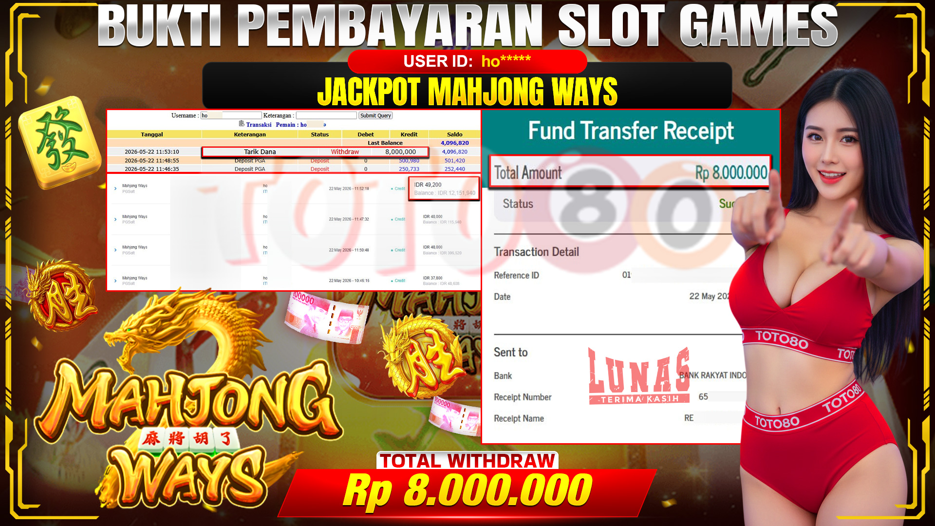 💰🎉 TOTO80 – JACKPOT SLOT MAHJONG WAYS  RP. 8,000,000,-  TELAH DIBAYARKAN!💰🎉