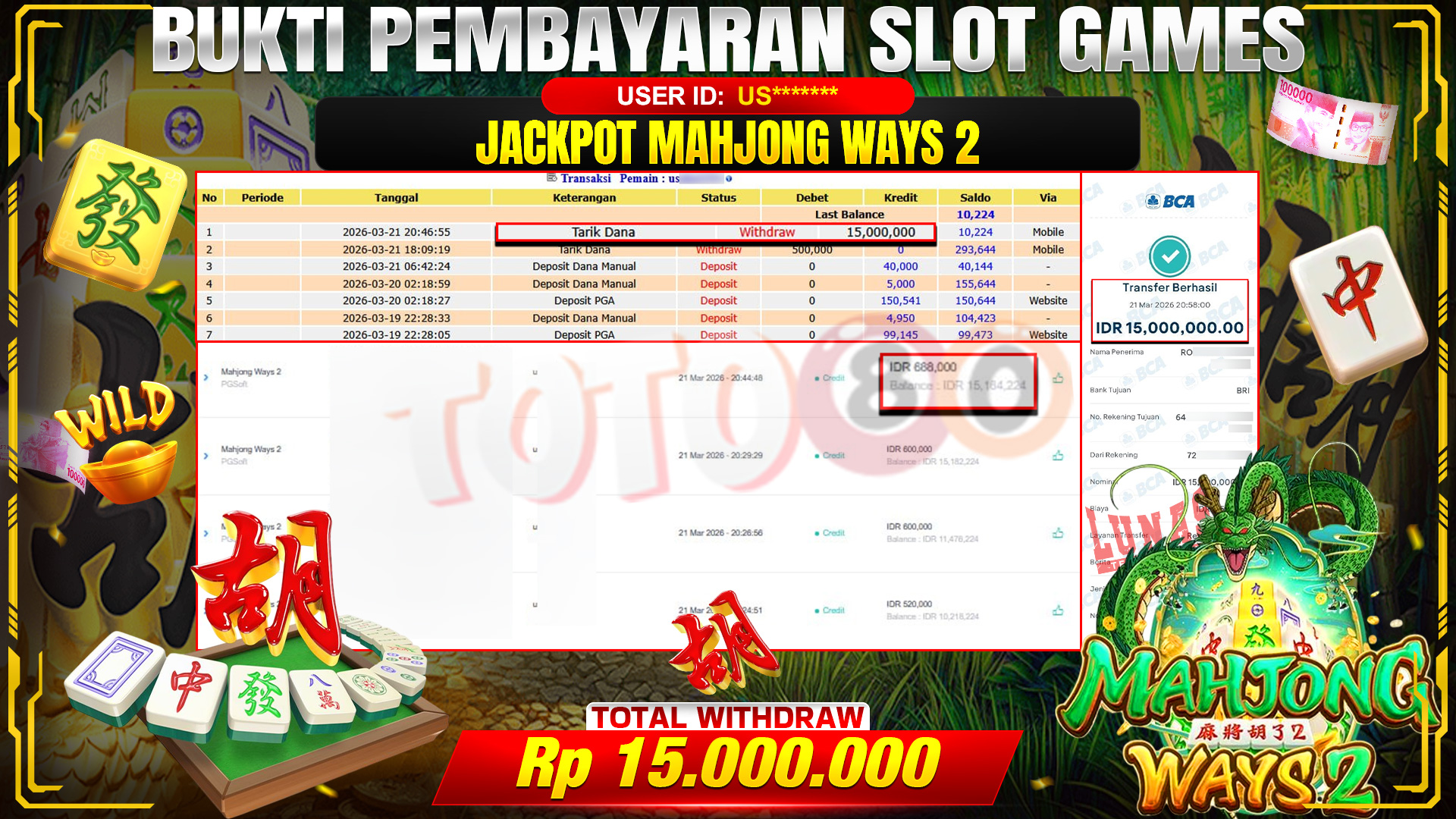 💰🎉TOTO80 – JACKPOT SLOT MAHJONG WAYS 2  RP. 15,000,000,- TELAH DIBAYARKAN! 💰🎉