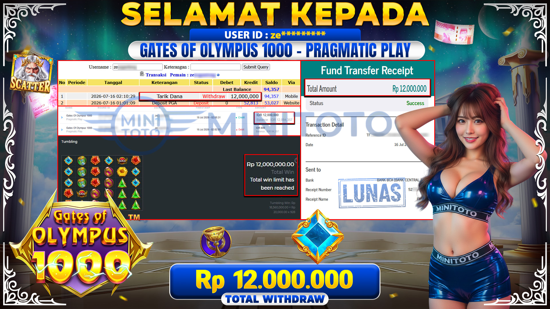 BUKTI JACKPOT GATES OF OLYMPUS 1000 - PRAGMATIC PLAY