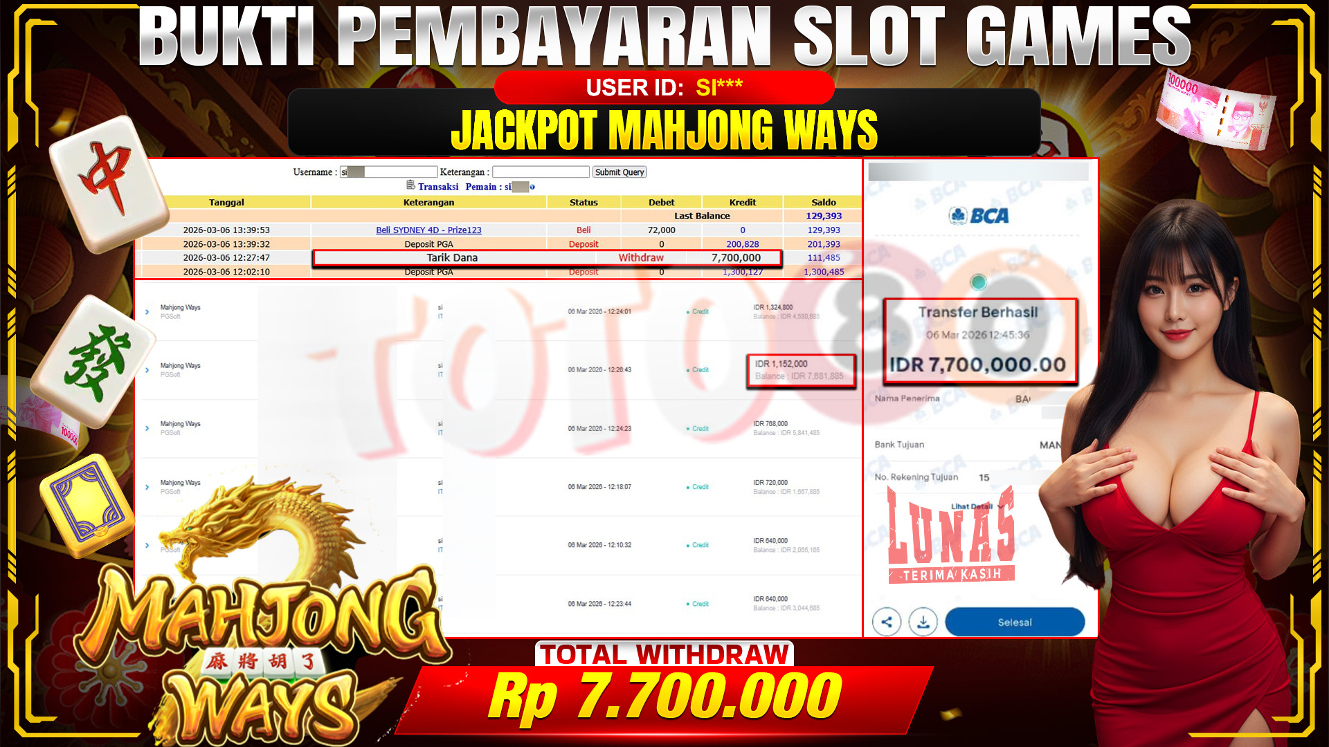 🎉 TOTO80 – JACKPOT SLOT MAHJONG WAYS RP. 7,700,000,- TELAH DIBAYARKAN! 🎉