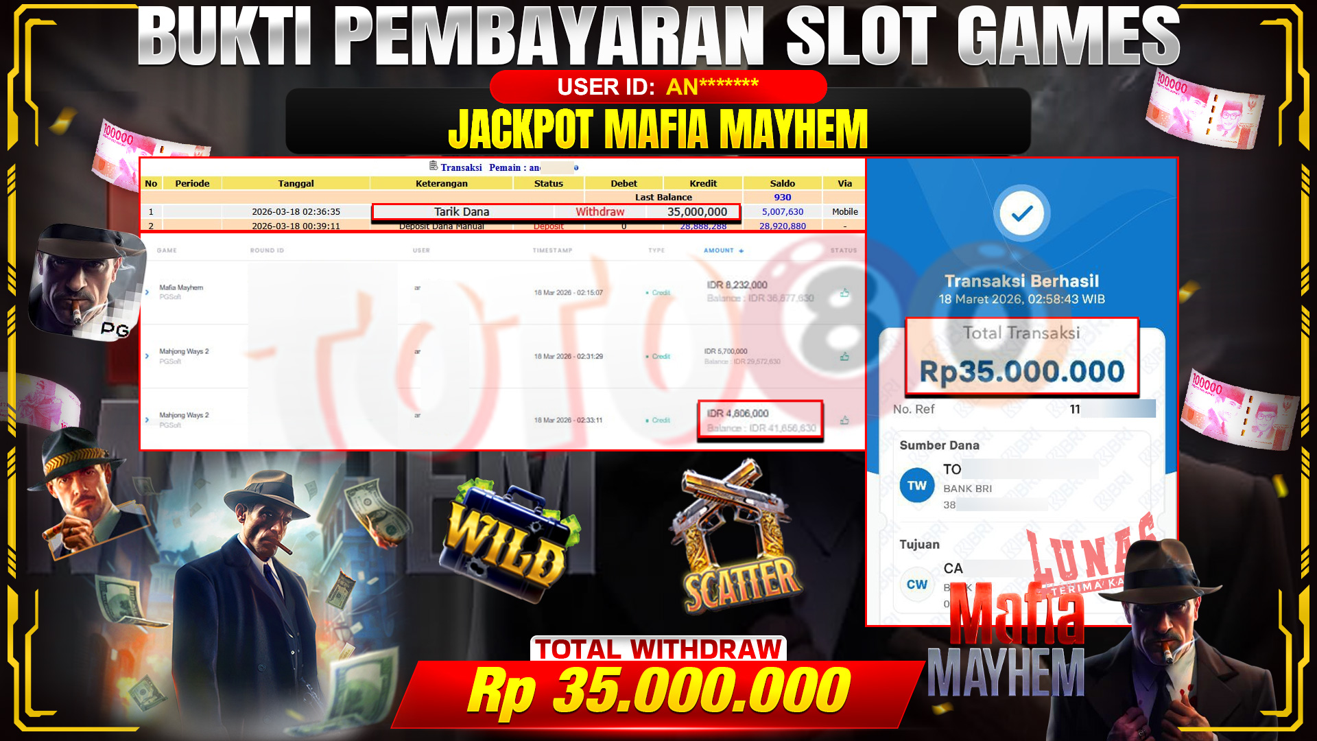 💰🎉TOTO80 – JACKPOT SLOT MAFIA MAYHEM  RP. 35,000,000,- TELAH DIBAYARKAN! 💰🎉