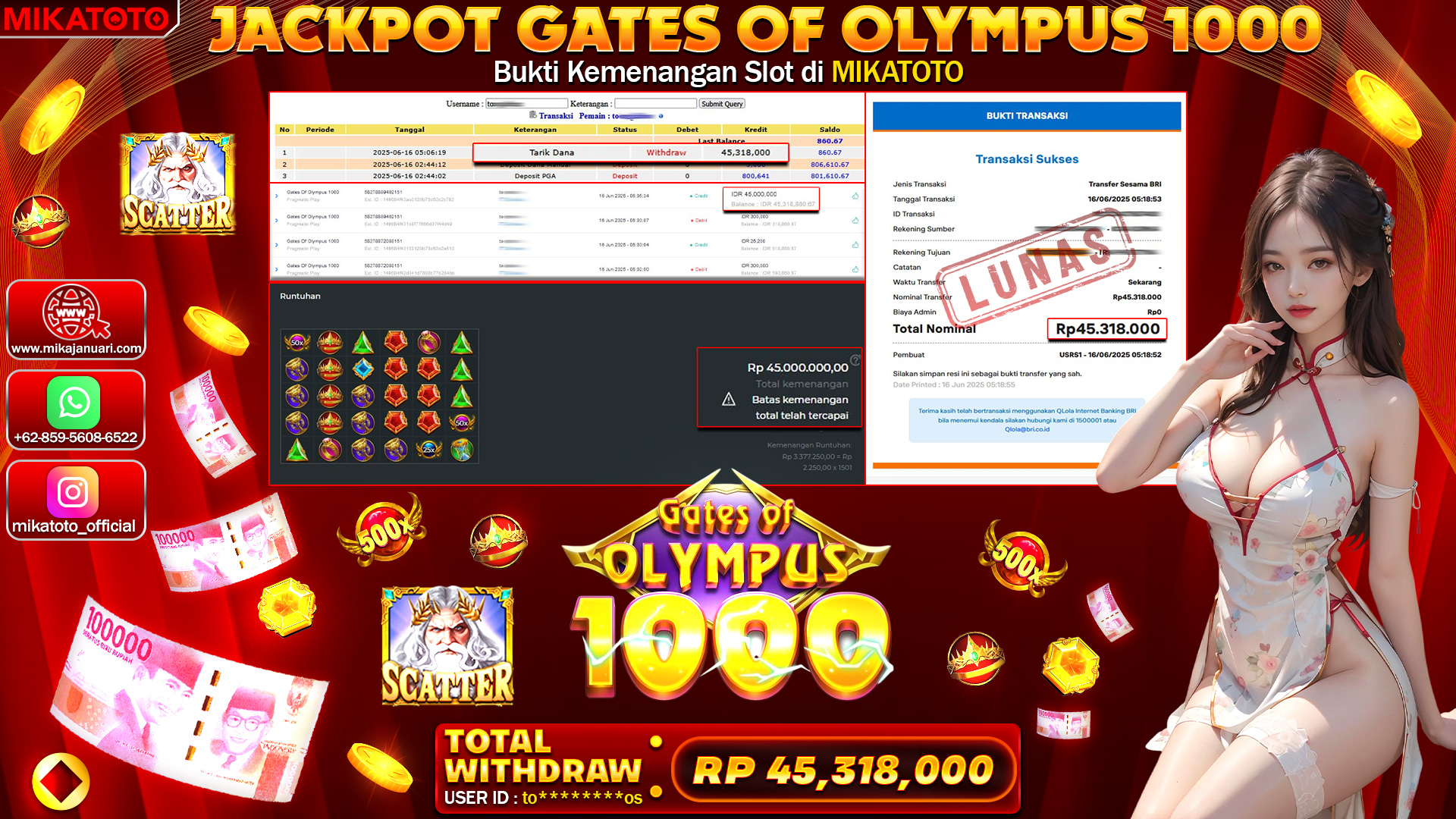 🏆 SELAMAT KEPADA PEMENANG JACKPOT DI GATES OF OLYMPUS 45,318,000🏆