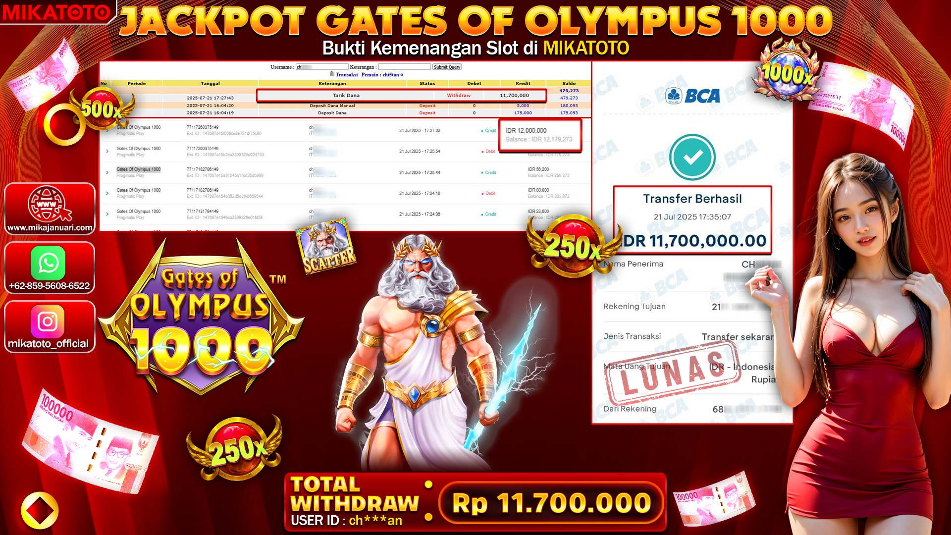 🏆 SELAMAT KEPADA PEMENANG JACKPOT DI  Gates Of Olympus 1000 11,700,000🏆