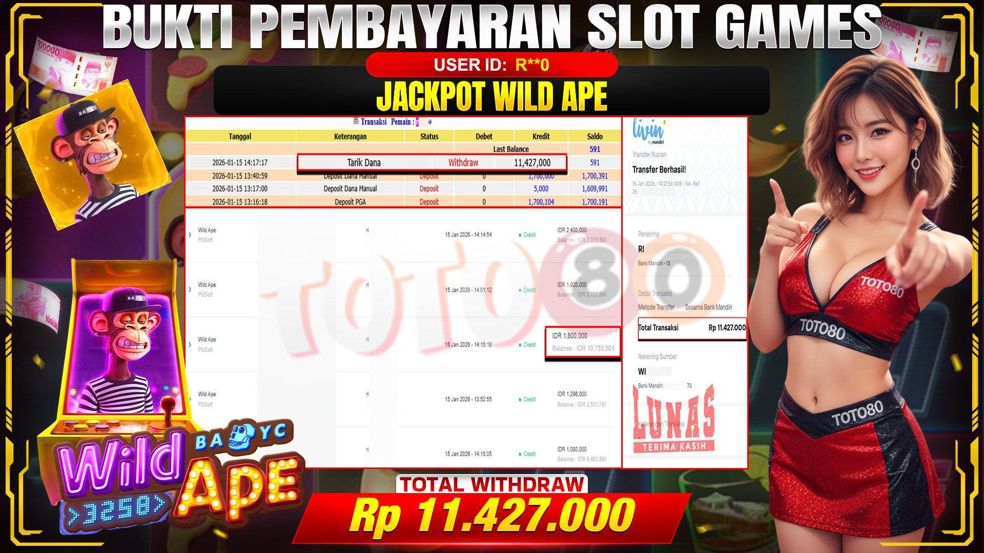 🎉 TOTO80 – JACKPOT SLOT WILD APE RP. 11,427,000,- TELAH DIBAYARKAN! 🎉