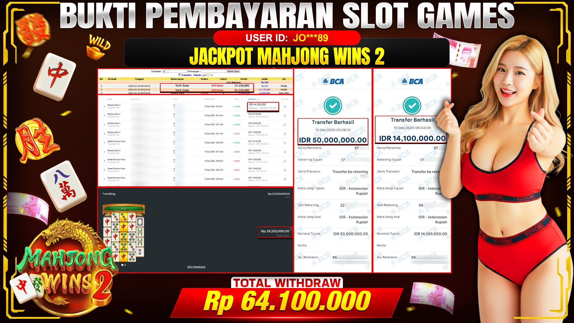 🎉 TOTO80 – JACKPOT SLOT MAHJONG WINS 2 RP. 64,100,000,- TELAH DIBAYARKAN! 🎉
