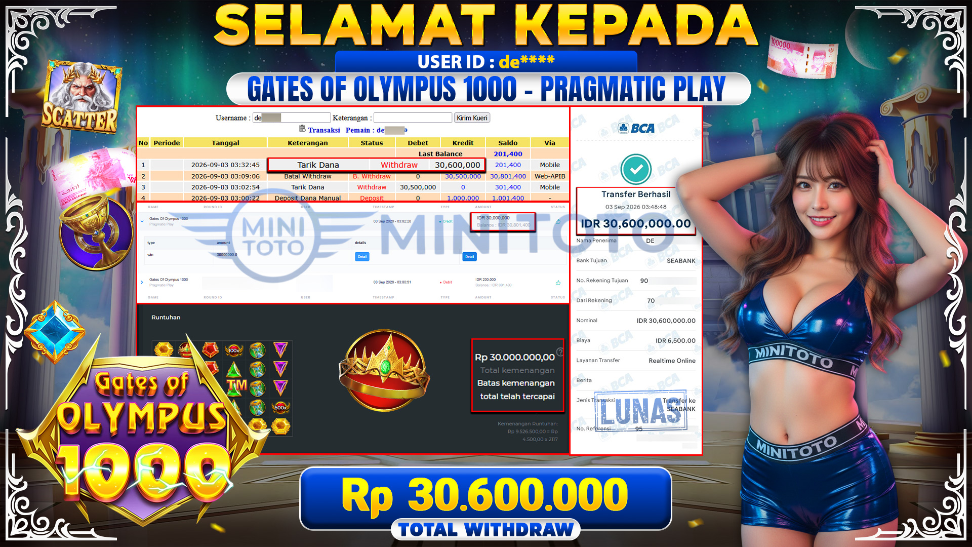 BUKTI JACKPOT SLOT Gates Of Olympus 1000 - Pragmatic Play