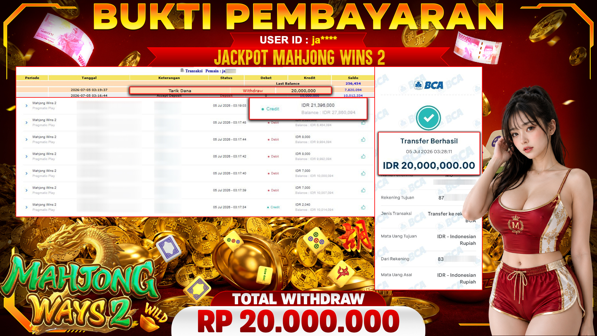 🏆 SELAMAT KEPADA PEMENANG JACKPOT DI Mahjong Wins 2 - Pragmatic Play 20,000,000🏆