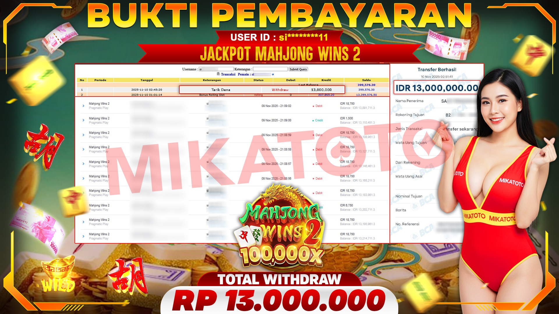 🏆 SELAMAT KEPADA PEMENANG JACKPOT DI Mahjong Wins 2 - Pragmatic Play 13,000,000🏆