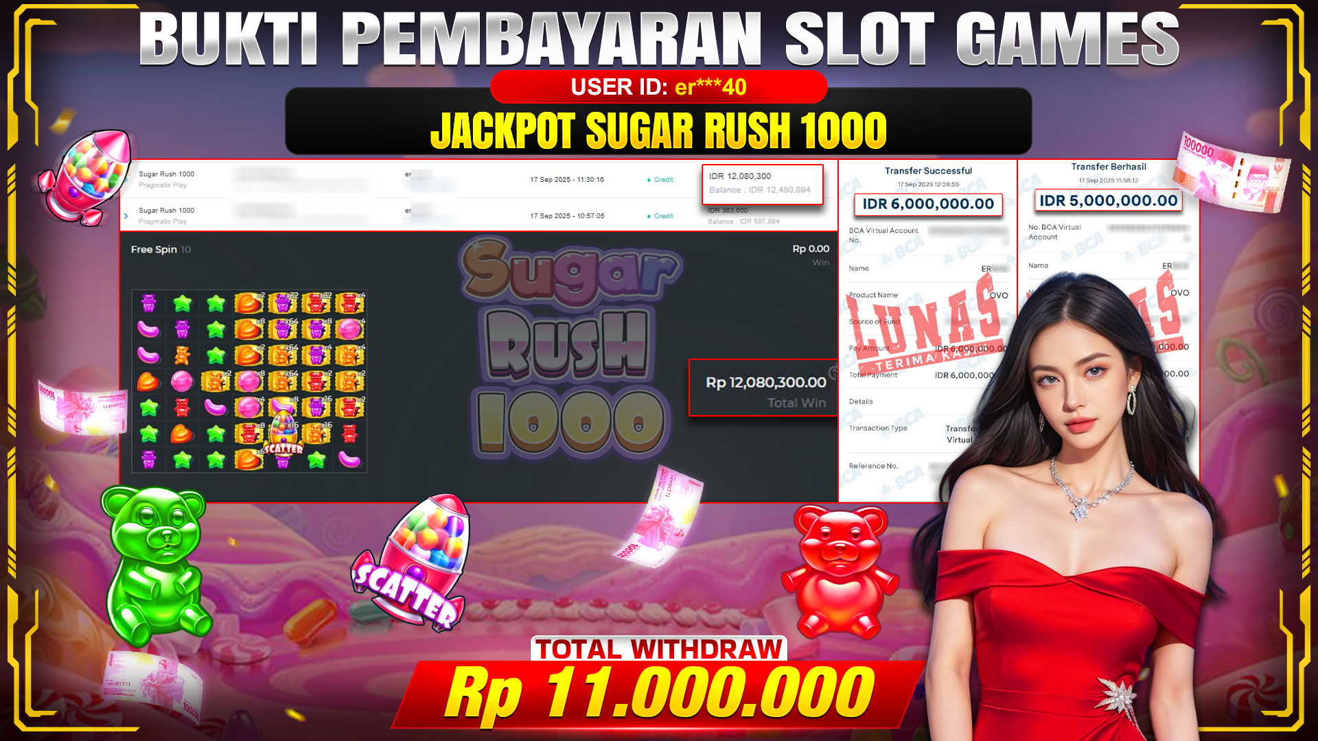 🎉 TOTO80 – JACKPOT SLOT SUGAR RUSH 1000 RP.11,000,000,- TELAH DIBAYARKAN! 🎉