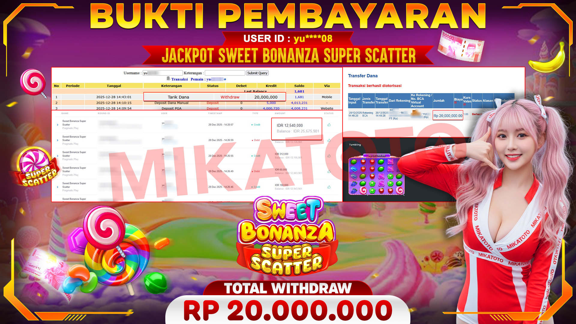🏆 SELAMAT KEPADA PEMENANG JACKPOT DI Sweet Bonanza Super Scatter - Pragmatic Play 20,000,000 🏆