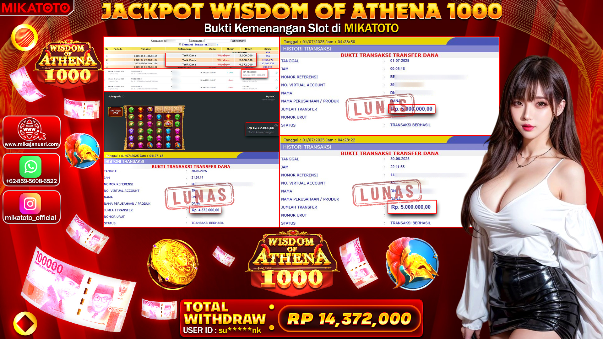 🏆 SELAMAT KEPADA PEMENANG JACKPOT DI Wisdom Of Athena 1000 14,372,000🏆