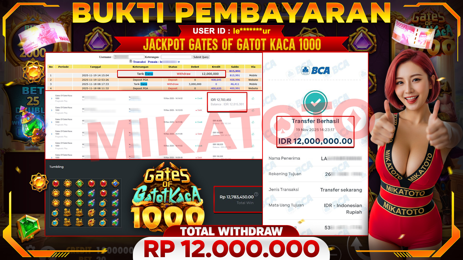 🏆 SELAMAT KEPADA PEMENANG JACKPOT DI Gates Of Gatot Kaca 1000 - Pragmatic Play 12,000,000🏆