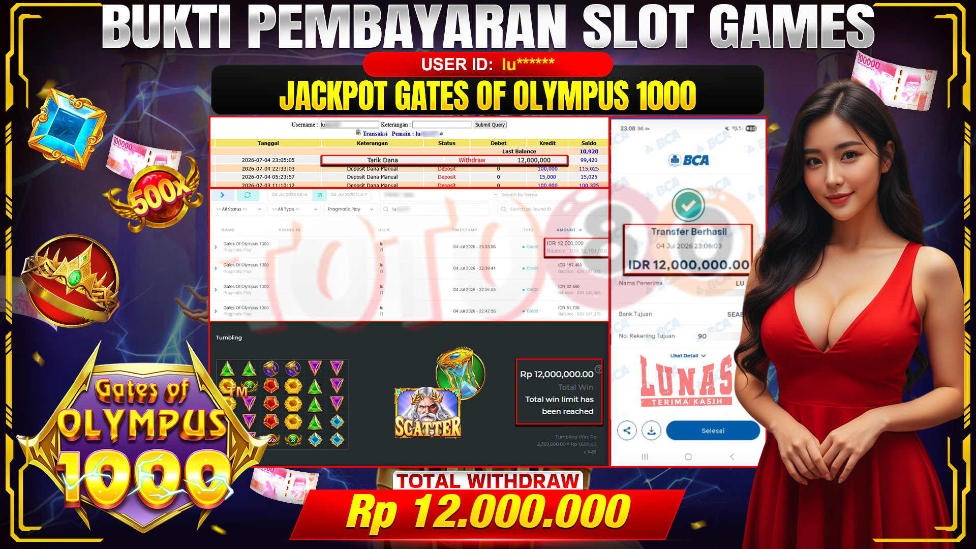 💰🎉 TOTO80 – JACKPOT SLOT GATES OF OLYMPUS 1000  RP. 12,000,000,- TELAH DIBAYARKAN!💰🎉