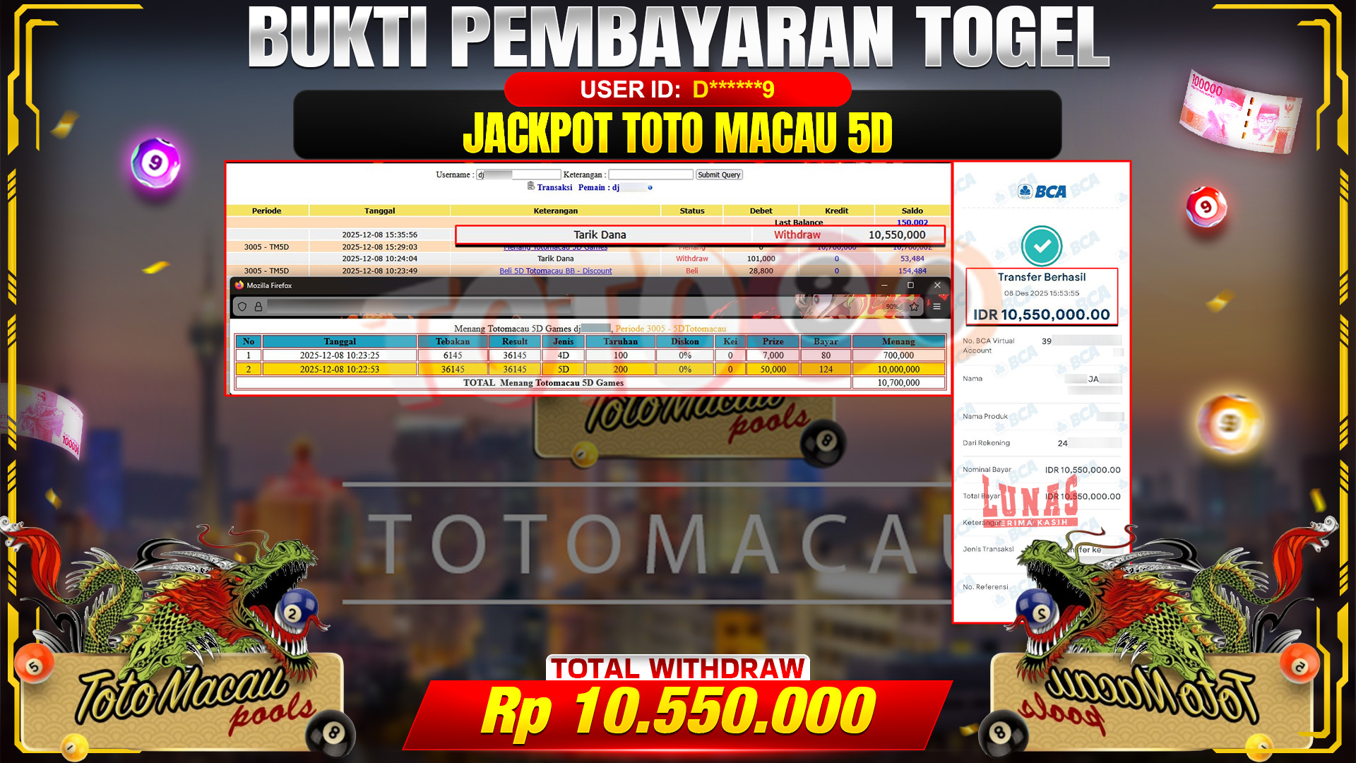 🎉 TOTO80 – JACKPOT TOGEL MACAU 5D RP. 10,550,000,- TELAH DIBAYARKAN! 🎉