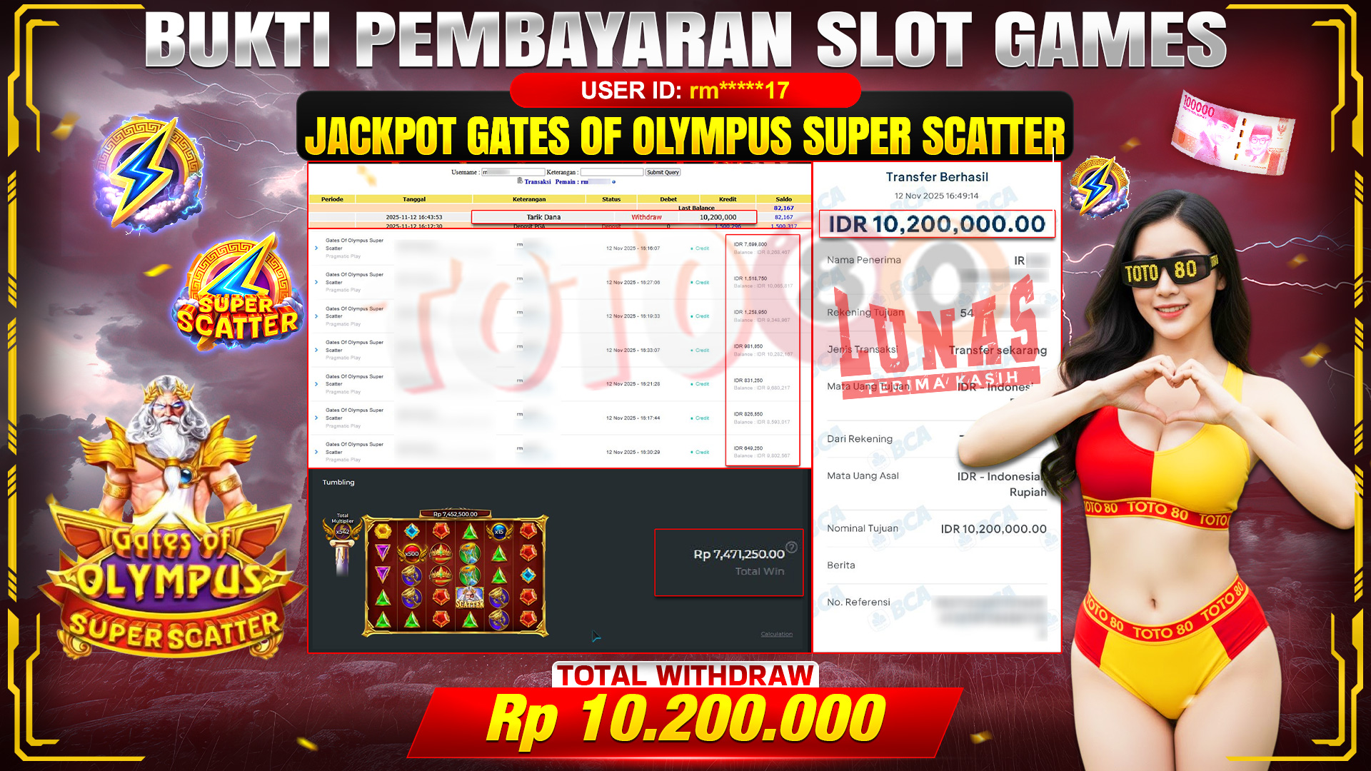 🎉 TOTO80 – JACKPOT SLOT GATES OF OLYMPUS SUPER SCATTER RP.10,200,000,- TELAH DIBAYARKAN! 🎉