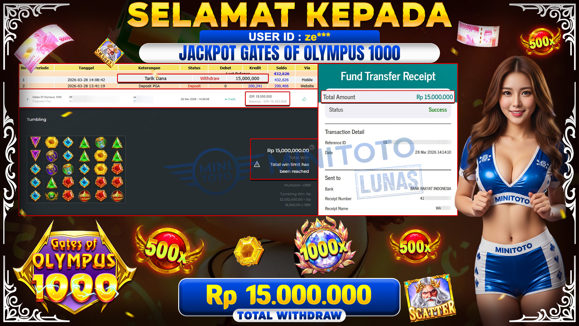 BUKTI JACPOT Gates Of Olympus 1000 - Pragmatic Play