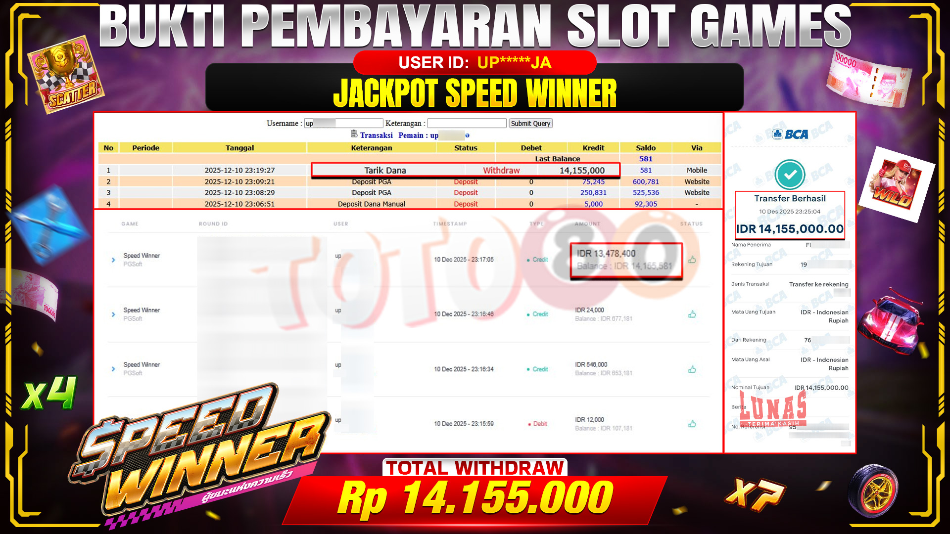 🎉 TOTO80 – JACKPOT SLOT SPEED WINNER RP. 14,155,000,- TELAH DIBAYARKAN! 🎉