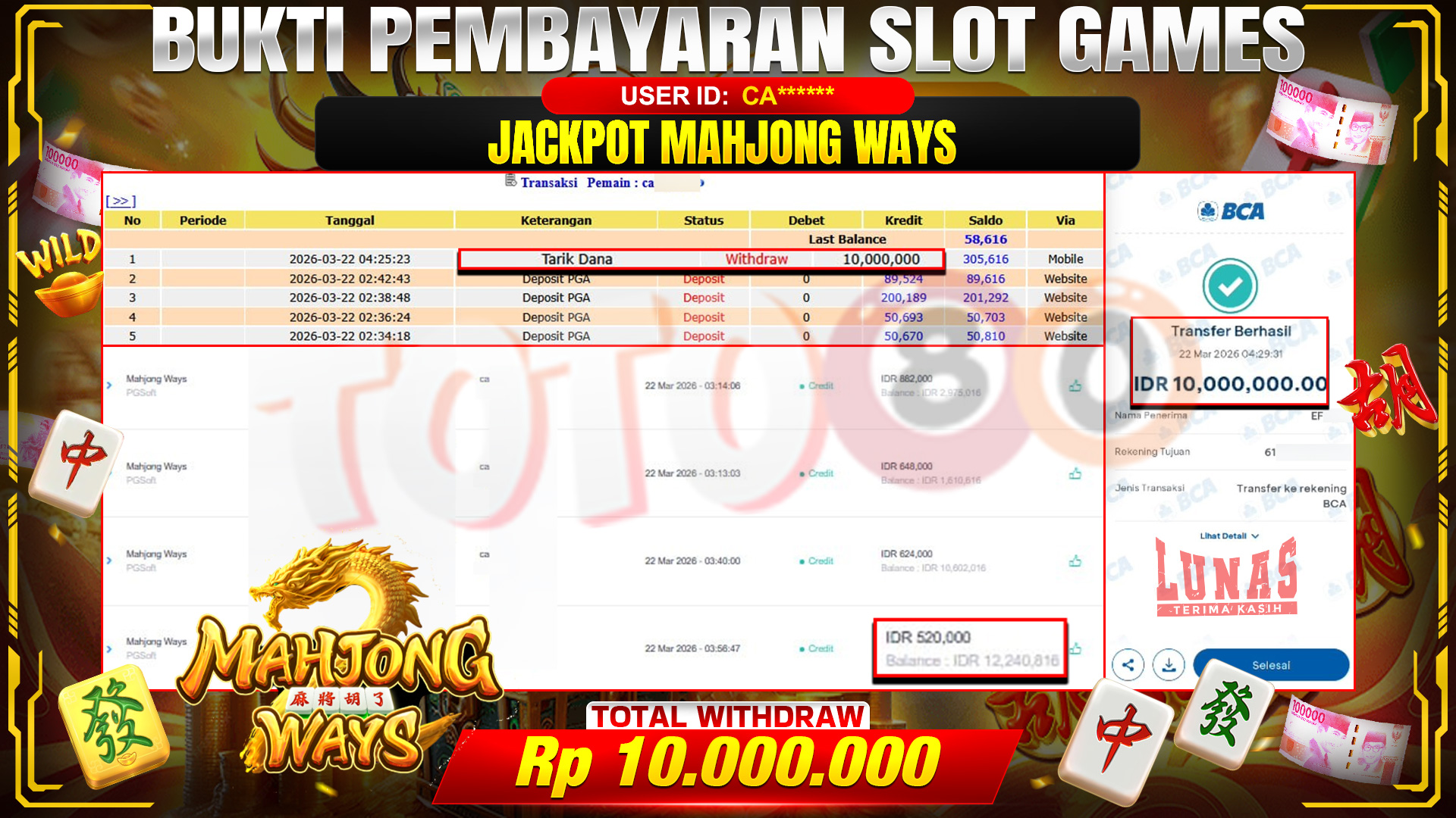 💰🎉TOTO80 – JACKPOT SLOT MAHJONG WAYS  RP. 10,000,000,- TELAH DIBAYARKAN! 💰🎉