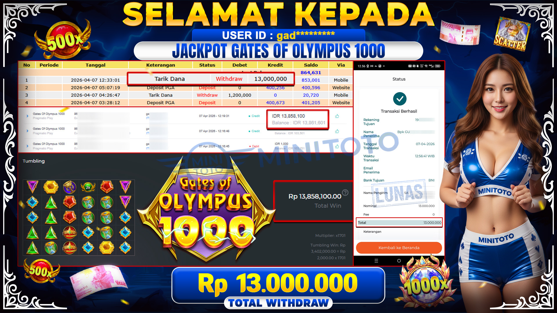 BUKTI JACPOT Gates Of Olympus 1000 - Pragmatic Play