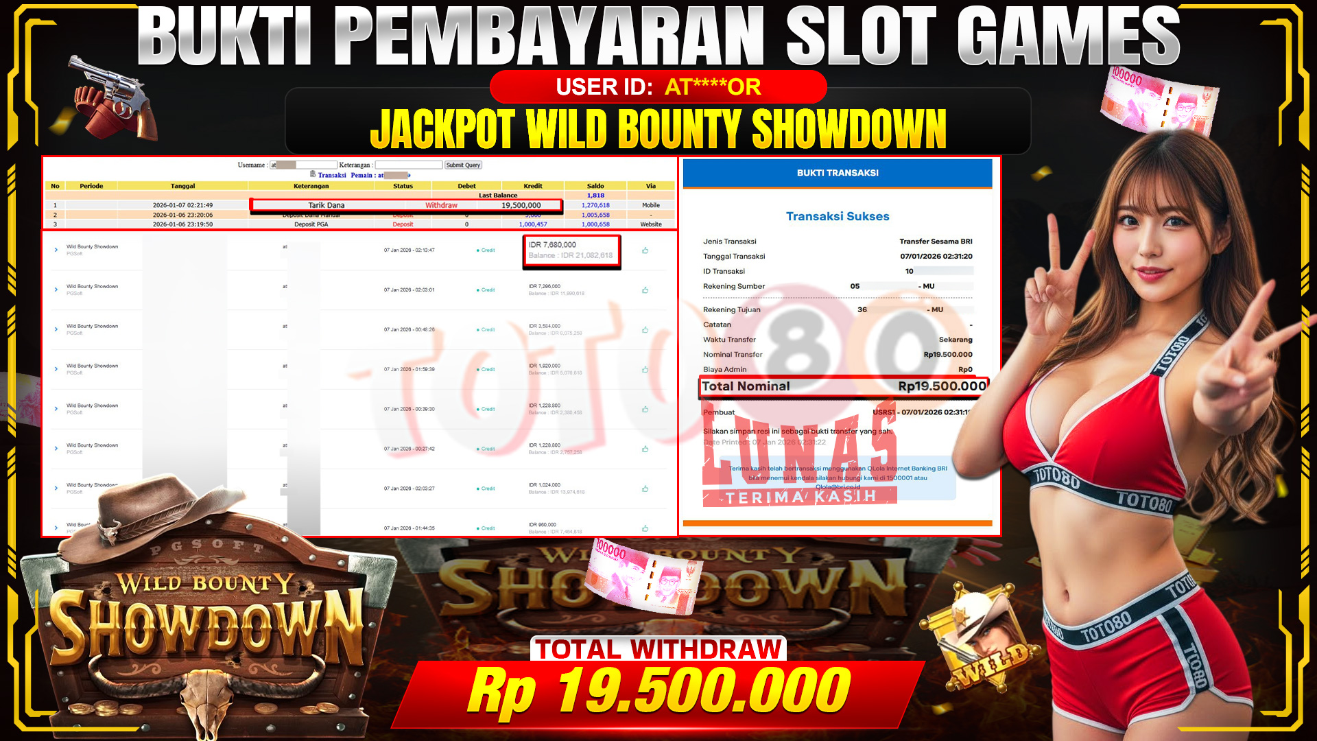 🎉 TOTO80 – JACKPOT SLOT WILD BOUNTY SHOWDOWN RP.19,500,000,- TELAH DIBAYARKAN! 🎉