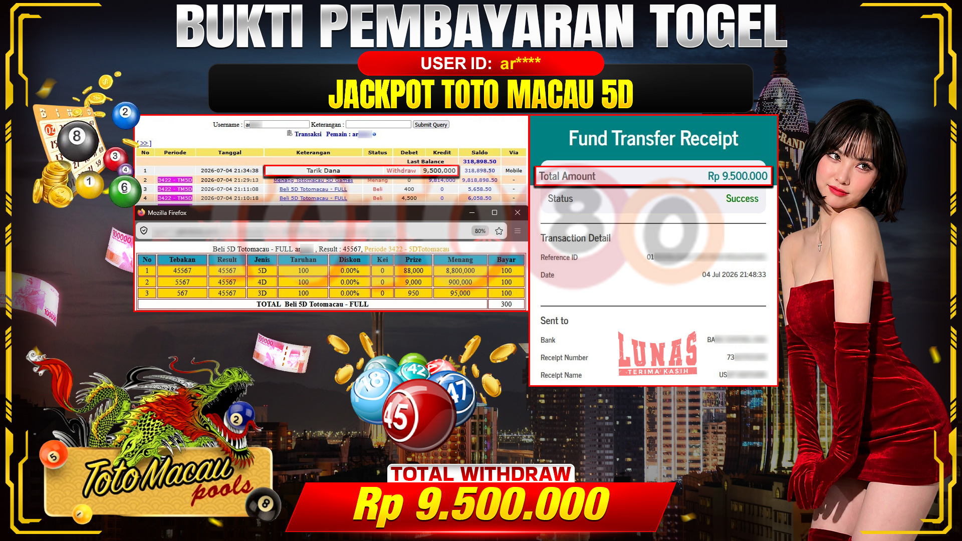 💰🎉 TOTO80 – JACKPOT TOGEL TOTO MACAU 5D RP. 9,500,000,- TELAH DIBAYARKAN!💰🎉