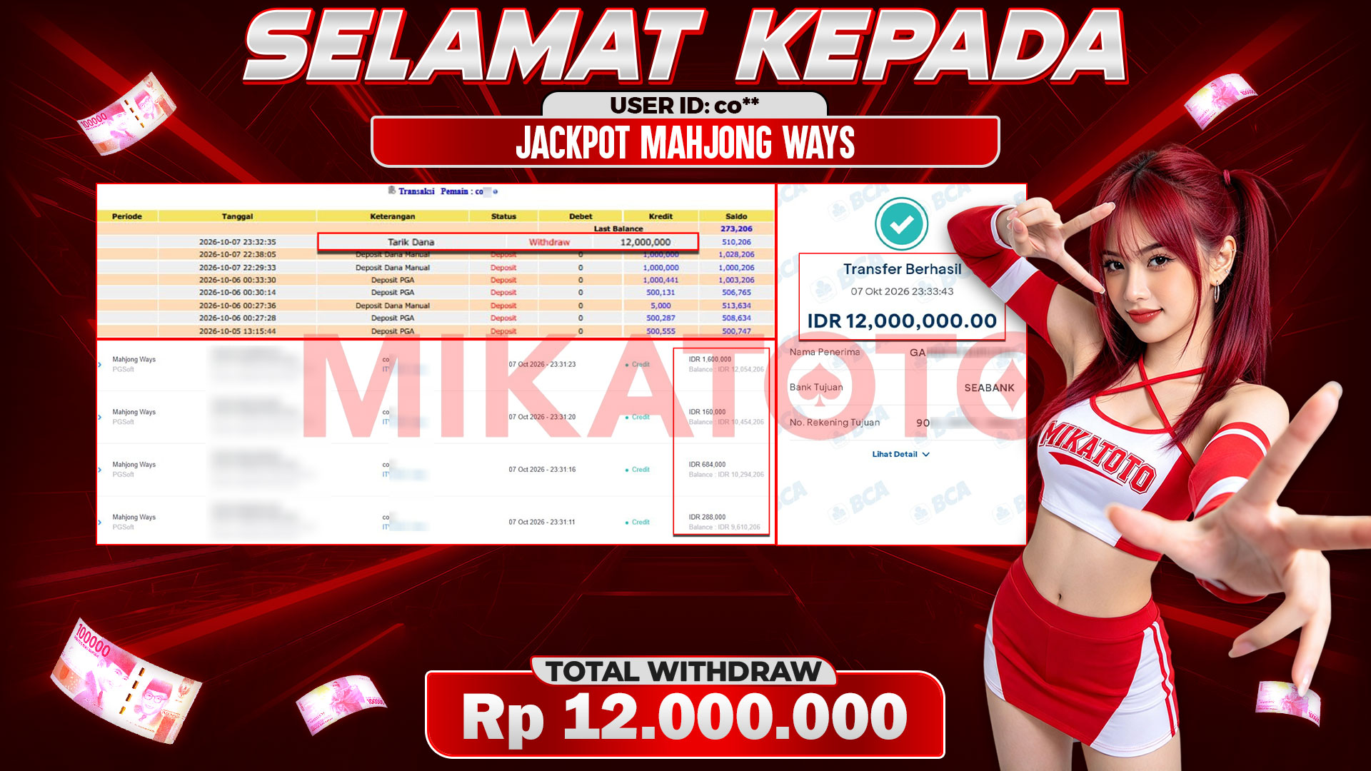 🏆 SELAMAT KEPADA PEMENANG JACKPOT DI Mahjong Ways - PGSoft 12,000,000🏆