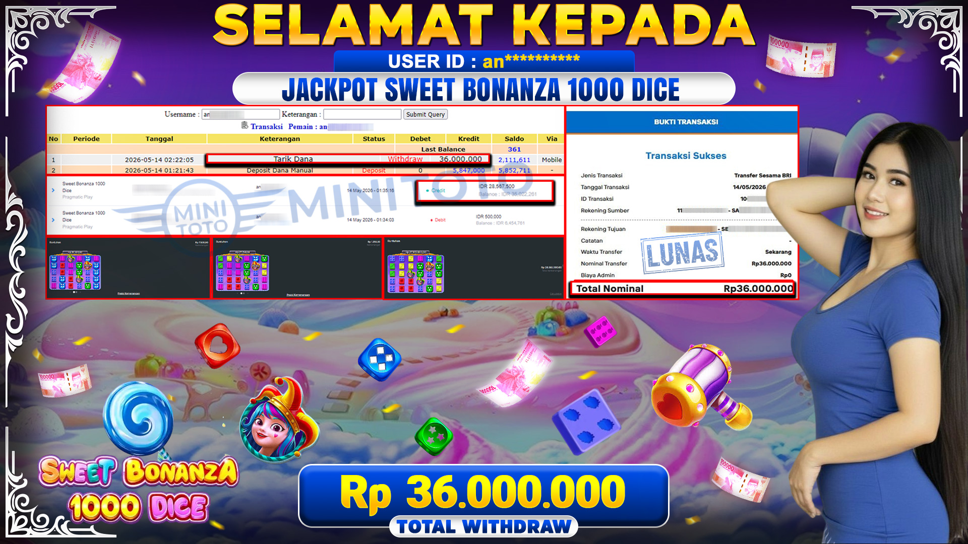BUKTI JACPOT Sweet Bonanza 1000 - Pragmatic Play