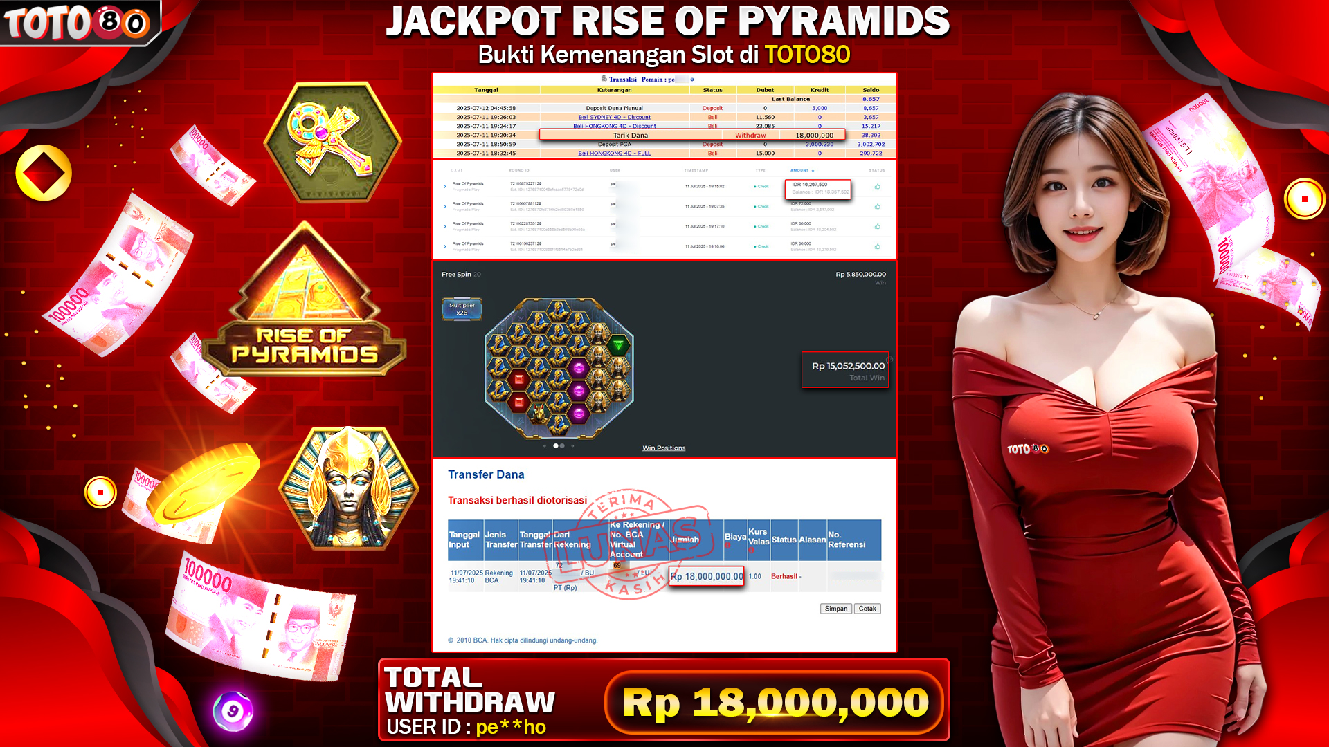 🎉 TOTO80 – JACKPOT SLOT RISE OF PYRAMIDS  RP.18,000,000,- TELAH DIBAYARKAN! 🎉