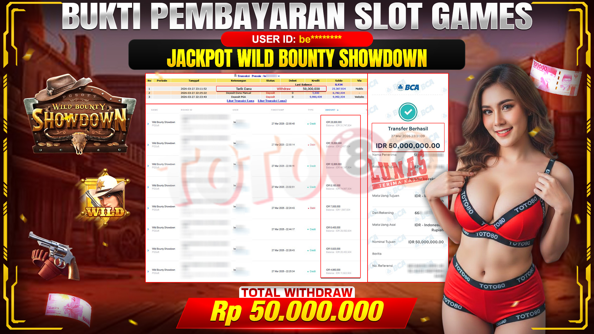 💰🎉TOTO80 – JACKPOT SLOT WILD BOUNTY SHOWDOWN  RP. 50,000,000,- TELAH DIBAYARKAN! 💰🎉