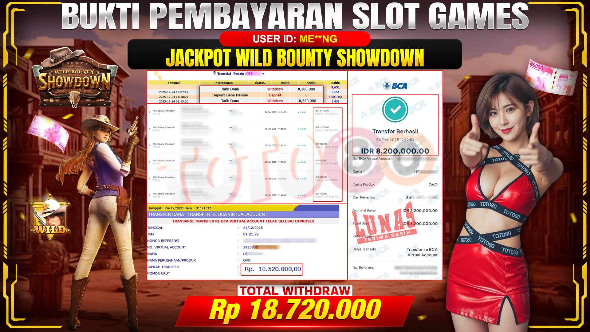 🎉 TOTO80 – JACKPOT SLOT WILD BOUNTY SHOWDOWN RP. 18,720,000,- TELAH DIBAYARKAN! 🎉