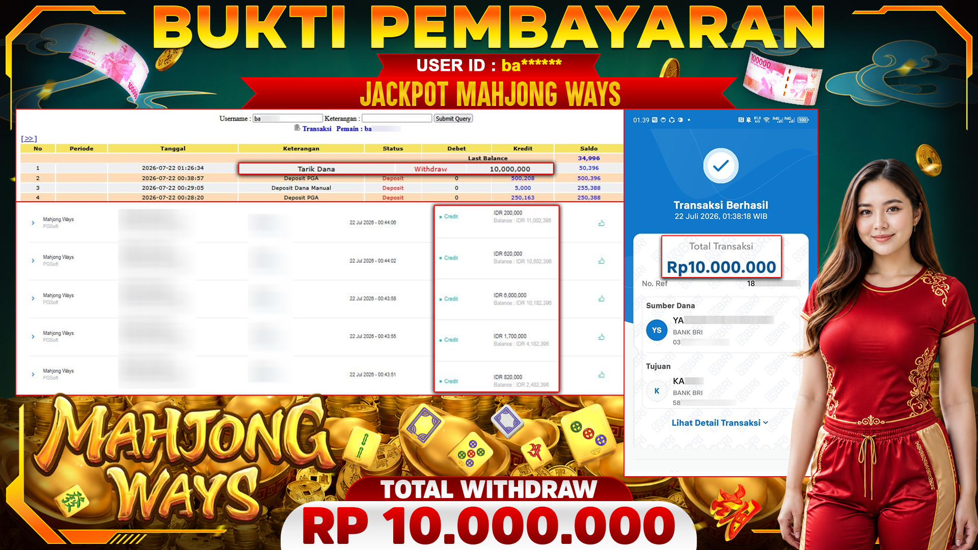 🏆 SELAMAT KEPADA PEMENANG JACKPOT DI Mahjong Ways - PGSoft 10,000,000🏆