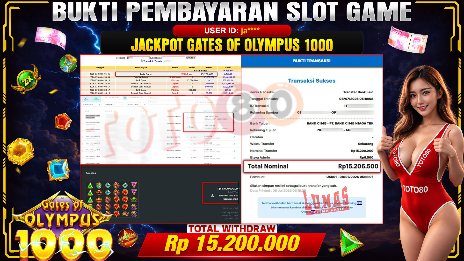 💰🎉 TOTO80 – JACKPOT SLOT GATES OF OLYMPUS 1000  RP. 15,200,000,- TELAH DIBAYARKAN!💰🎉