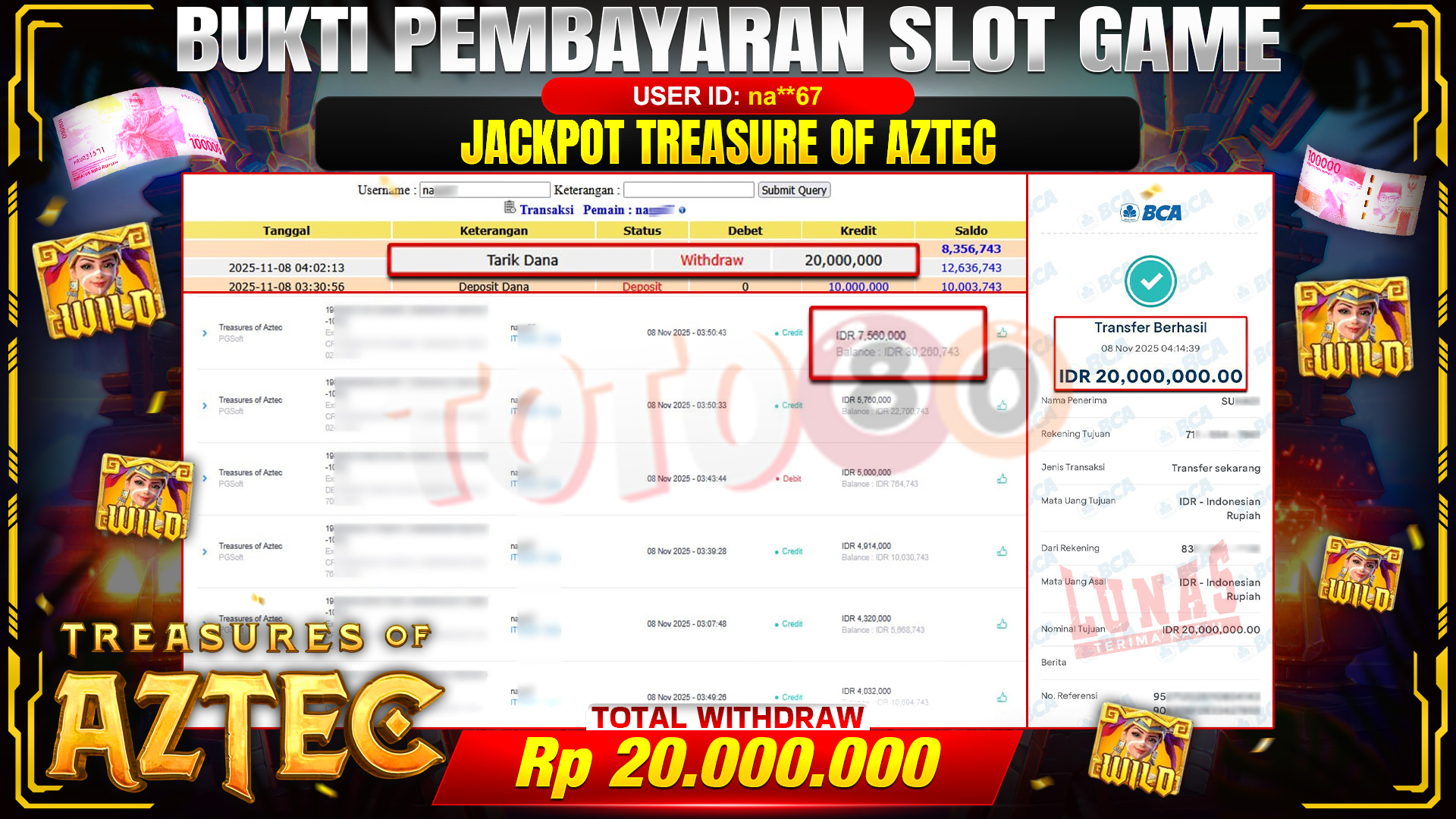 🎉 TOTO80 – JACKPOT SLOT TREASURE OF AZTEC RP.20.000.000,- TELAH DIBAYARKAN! 🎉