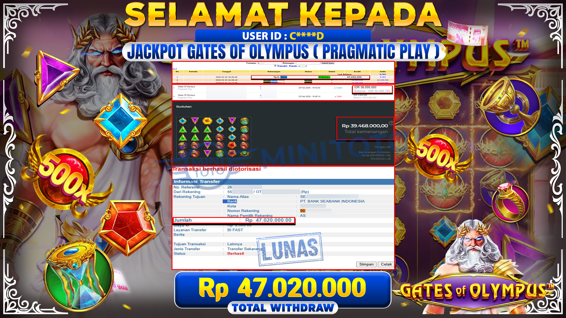 JACKPOT SLOT Gates Of Olympus - Pragmatic Play