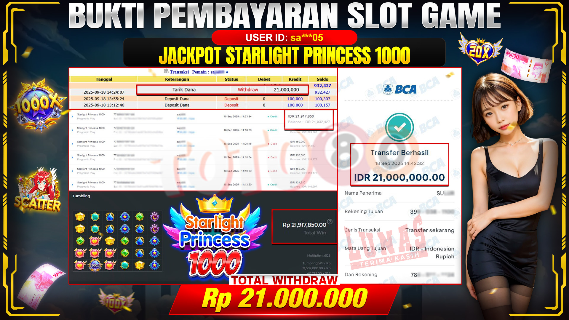 🎉 TOTO80 – JACKPOT STARLIGHT PRINCESS 1000 RP.21,000,000,- TELAH DIBAYARKAN! 🎉