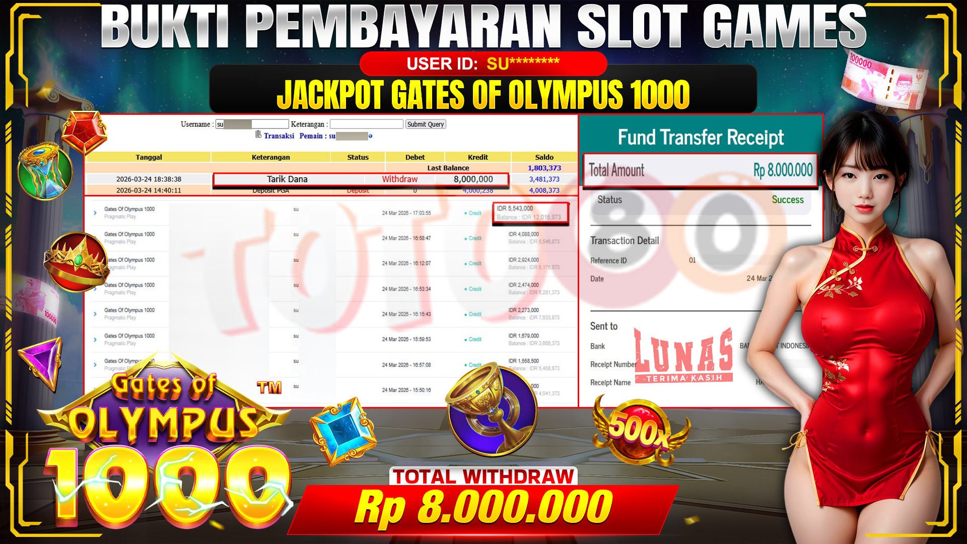 🎉💰 TOTO80 – JACKPOT SLOT GATES OF OLYMPUS 1000  RP. 8,000,000,- TELAH DIBAYARKAN! 🎉💰