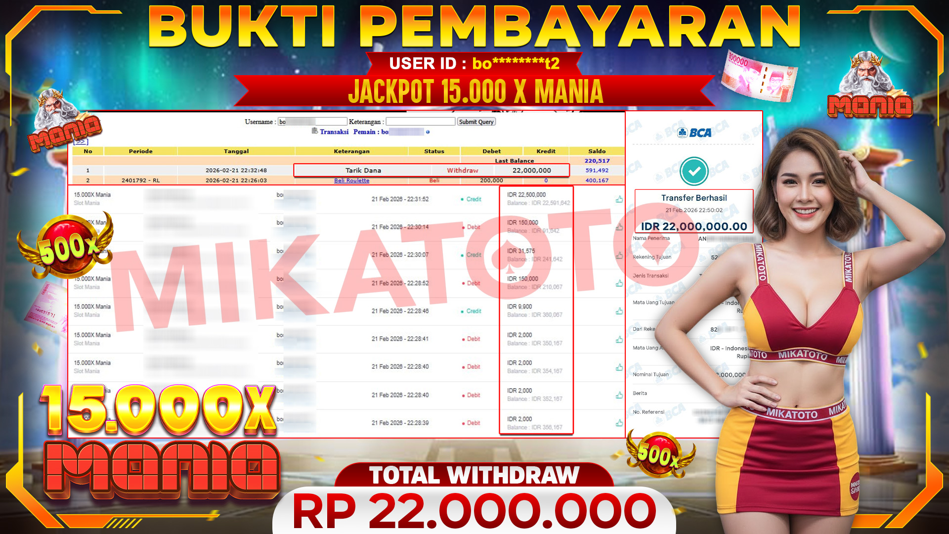 🏆 SELAMAT KEPADA PEMENANG JACKPOT DI 15.000X Mania - Slot Mania 22,000.000🏆