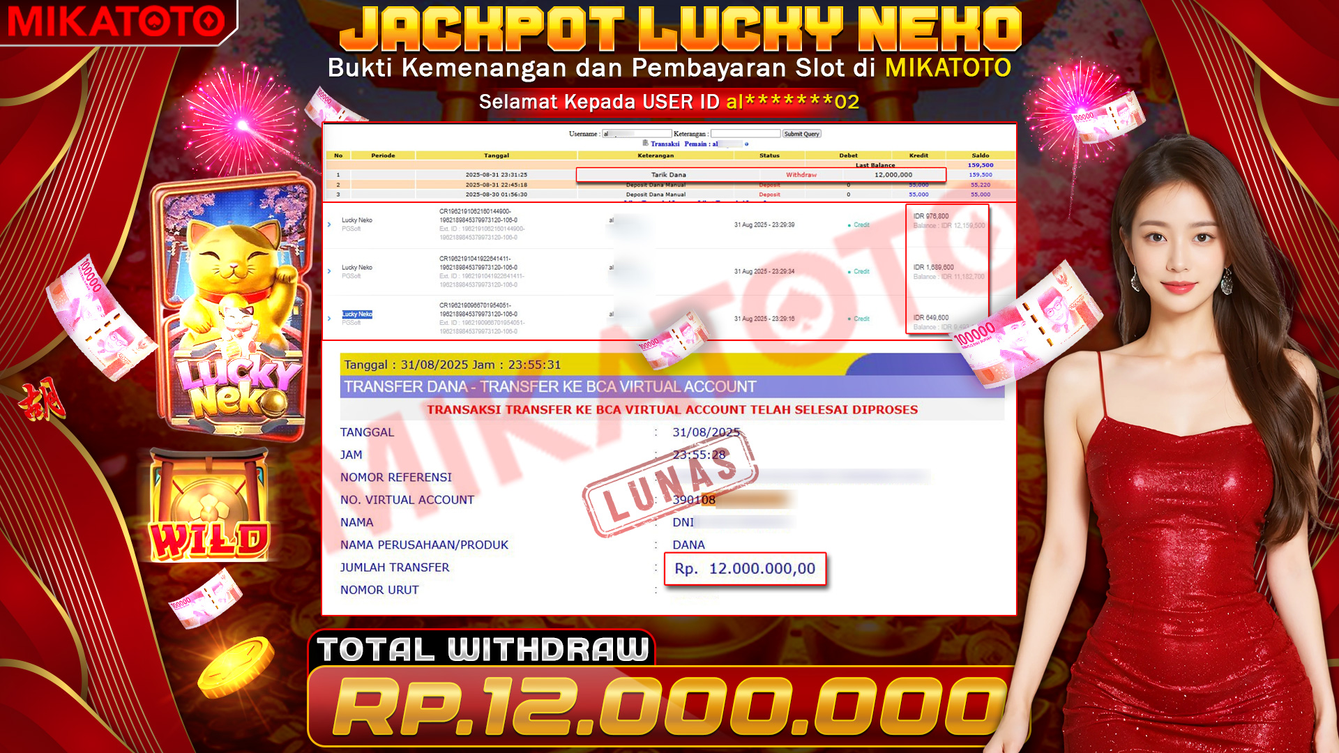 🏆 SELAMAT KEPADA PEMENANG JACKPOT DI Lucky Neko - PGSoft 12,000,000🏆
