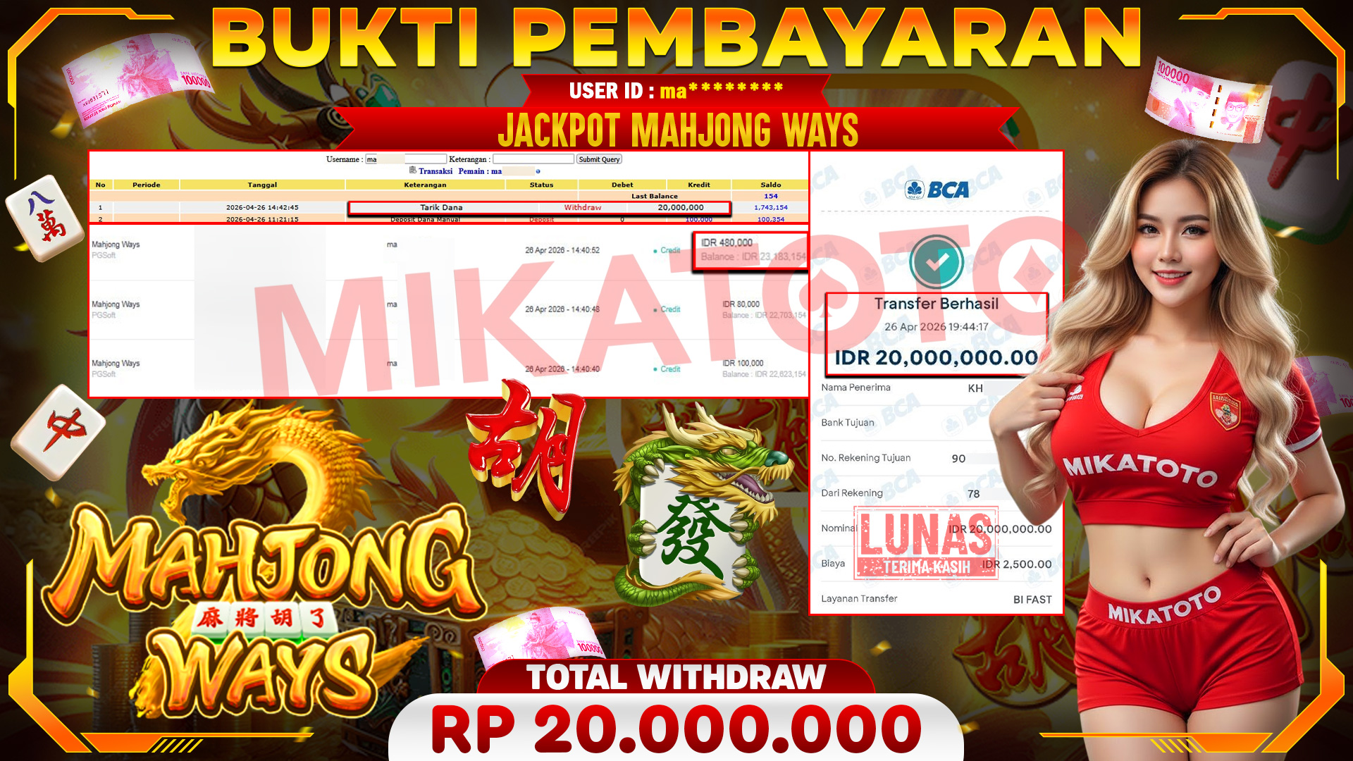 🏆 SELAMAT KEPADA PEMENANG JACKPOT DI Mahjong Ways - PGSoft 20,000,000🏆