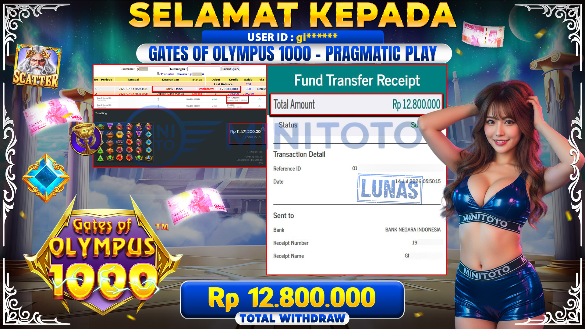 BUKTI JACKPOT Gates Of Olympus 1000 - Pragmatic Play