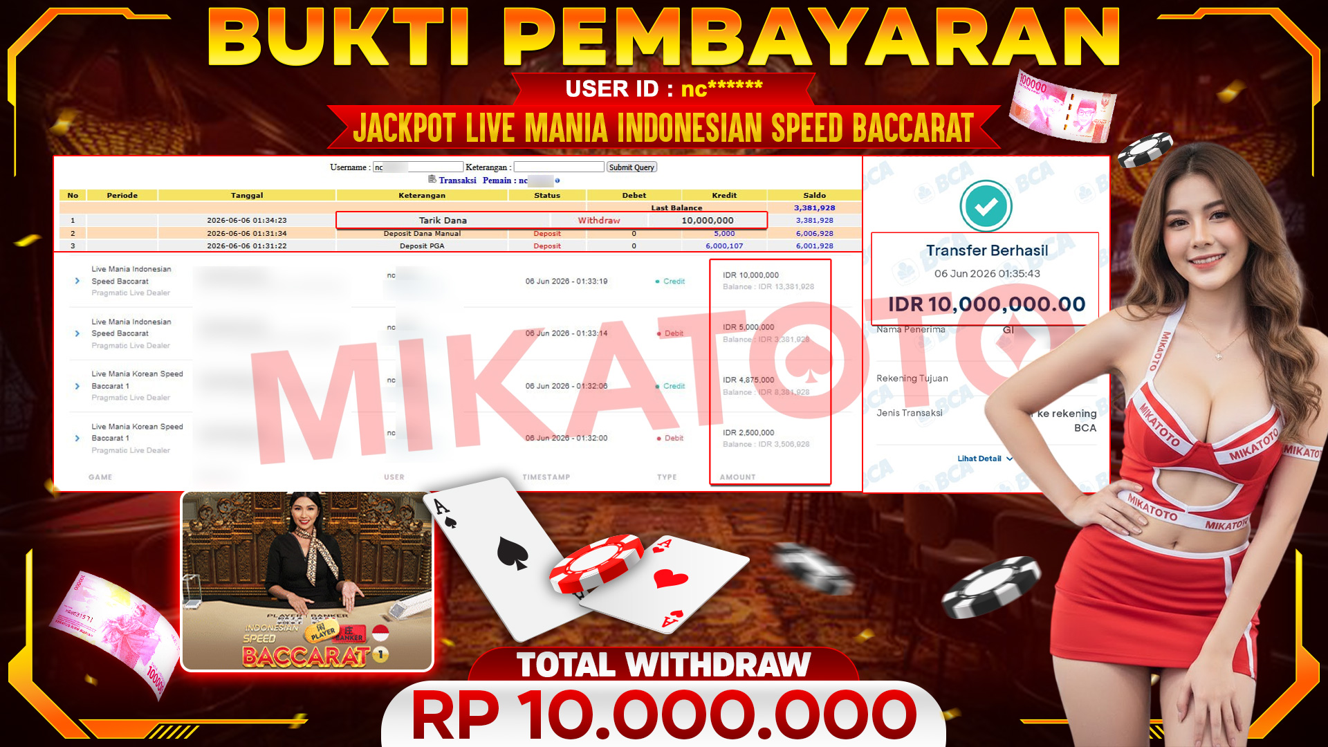 🏆 SELAMAT KEPADA PEMENANG JACKPOT DI Live Mania Indonesian Speed Baccarat - Pragmatic Live Dealer 10,000,000🏆